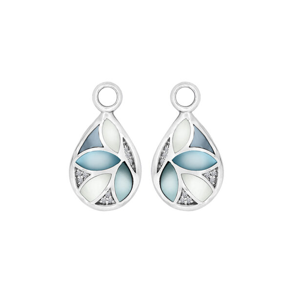 MY iMenso Creoli pair of pendant "Blue Leafs MOP shell mosaic" (925/rhod-plated)-0